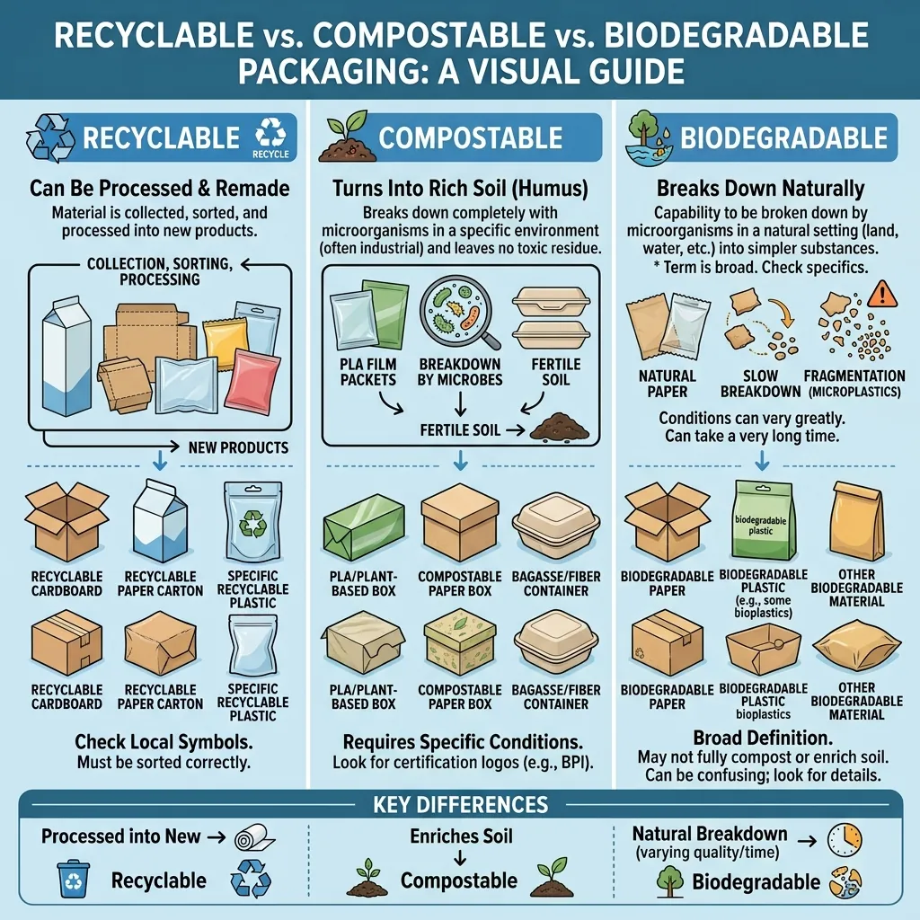 Recyclable vs. Compostable vs. Biodegradable Packaging