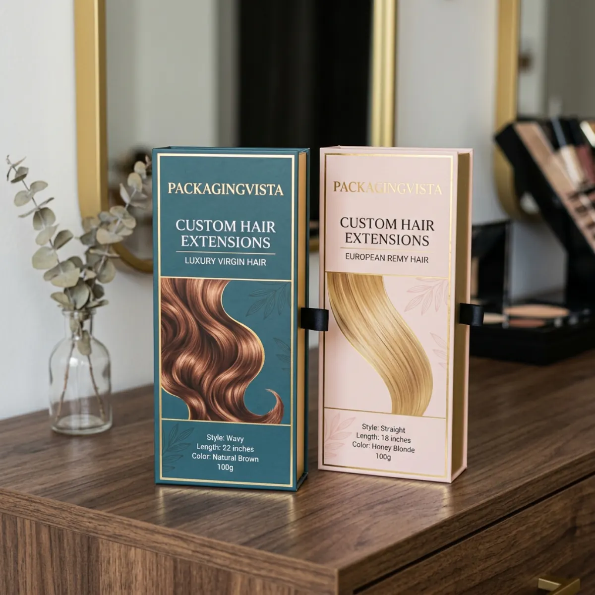 Custom printed hair extension boxes with your logo